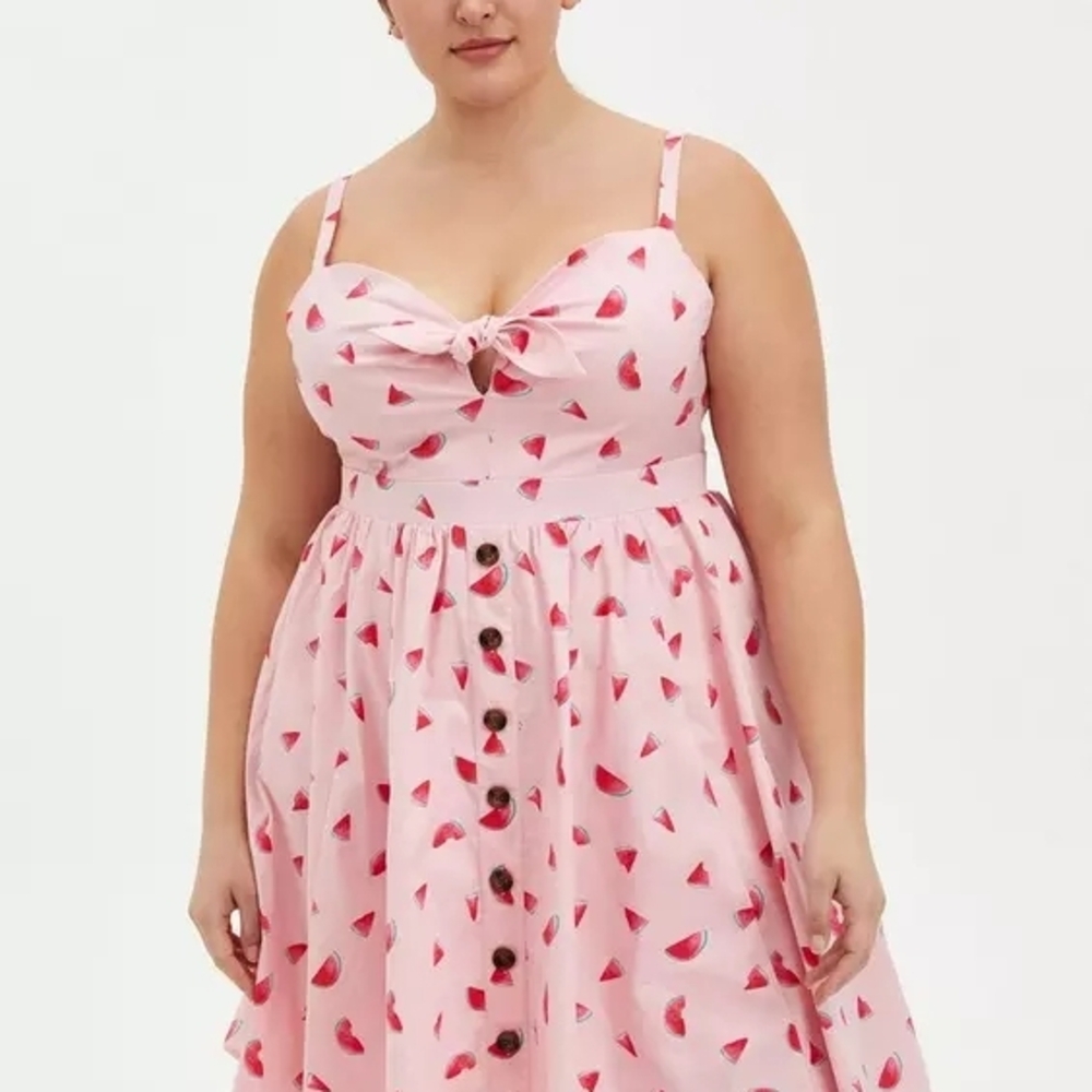 Mini Poplin Tie-Front Skater Dress Pink Watermelon Print Sundress 4x Torrid